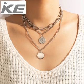 Popular necklace Simple punk thick chain beauty head multi-silver disc necklace for girls for