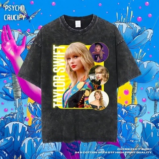 ROUND คอลูกเรือเสื้อยืด ขนาดใหญ่ พิมพ์ลาย Psycho Crucify "Taylor Swift" | หินล้างทําความสะอาด | เสื้อยืด ขนาดใหญ่ | สไตล