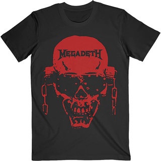 คอลูกเรือเสื้อยืดคอกลมเสื้อยืดคอกลม ผ้าฝ้าย พิมพ์ลาย Megadeth Vic Hi-Contrast Red แฟชั่นฤดูร้อน สําหรับผู้ชายผ้าฝ้ายแท้