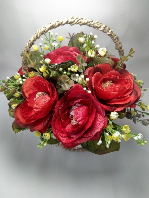 กระเช้าสานดอกกุหลาบป่า-ดอกไม้ประดิษฐ์-ใช้ตกแต่งบ้าน-ร้านค้า-อวยพรวันเกิด-แสดงความยินดี-ดอกไม้เกรด-a-นำเข้าจากต่างประเทศ
