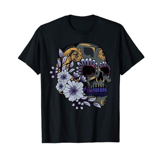 เสื้อยืด พิมพ์ลายหัวกะโหลก Sponsored Ad - Purple Flower Sugar Skull Day Of The Dead Halloween สําหรับผู้ชาย 321985