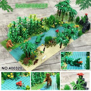 Base Plates Tropical Rainforest Amazon Jungle Building Blocks ingly Compatible Rainforest Animal Dinsaous Grass Tree MOC Kids Toy Gift