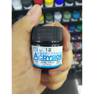 สีสูตรน้ำ Mr.Acrysion Color N12 BLACK (Flat) 10ml