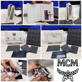 👝: MCM White Leather Bi-fold Wallet แท้💯%