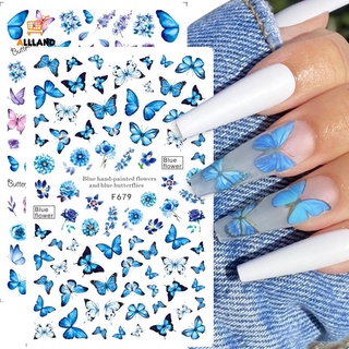 1 Sheet Pack 3D Black Blue Butterfly Pattern Nails Stickers / Nail Adhesive Tape / Water Transfer Nail Decal