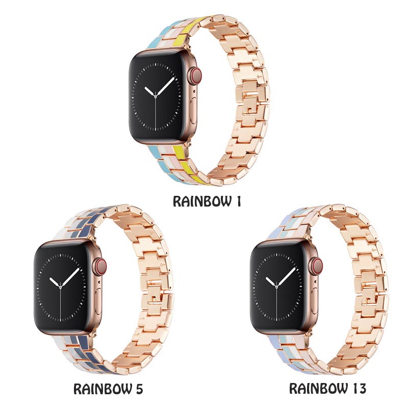 ภาพหน้าปกสินค้าเรนโบว์เมทัล แบบสเตนเลส Apple Watch Strap ชุด SE 6 5 4 3 2 1 iWatch Band 38มม.40มม.42มม.44 มม. จากร้าน yijiayijia.th บน Shopee