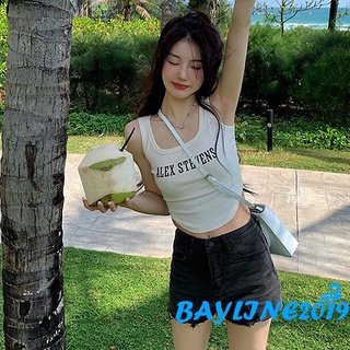 BAY-Ladies Summer Midriff-baring Camisole, Women Leisure Style Letter Printing U-neck Sleeveless Tops Slim Base Shirt