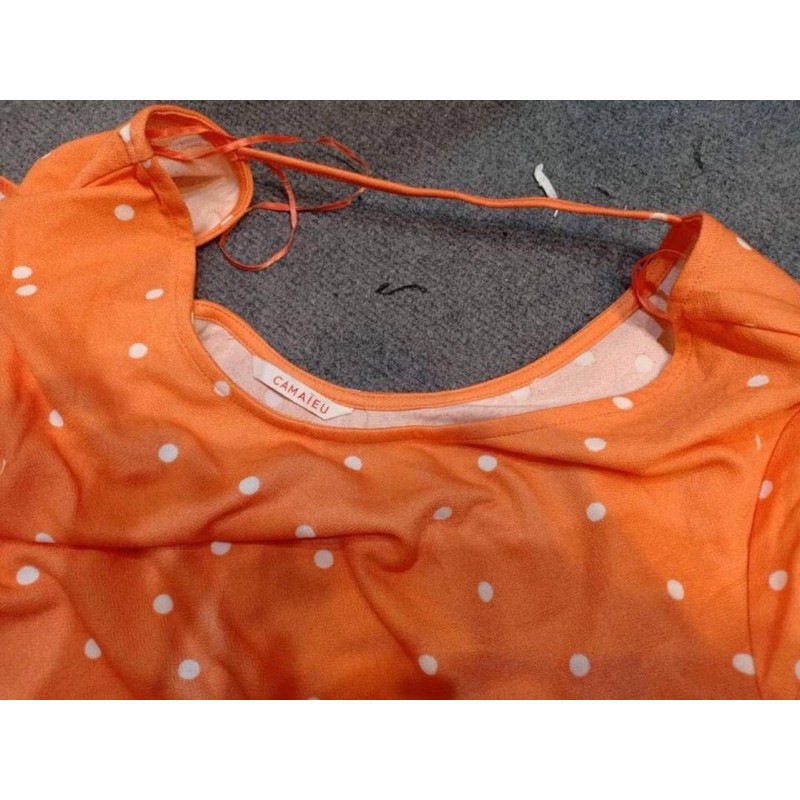 ชุดเดรส-camaieu-น่ารักมากสีส้มพาสเทล-ผ้าเด้งมีน้ำหนัก-มีเก็บปลายทาง
