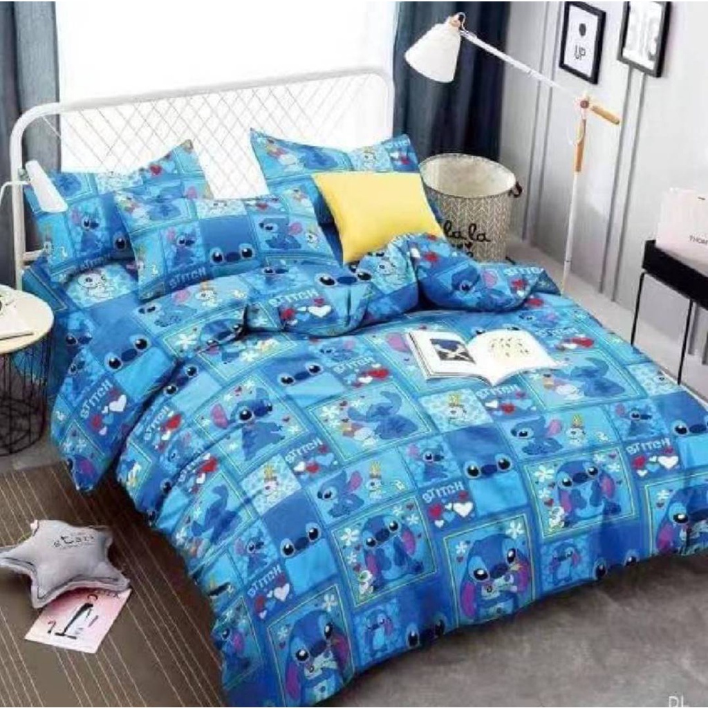 ชุดเครื่องนอน-ชุดผ้าปูที่นอน-ปลอกหมอน-ปลอกข้าง-ครบเชต6ชิ้น-ลายสติช-stitch