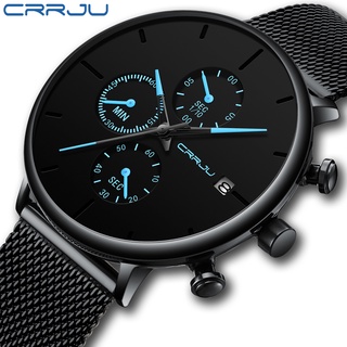 Crrju นาฬิกาข้อมือควอตซ์แฟชั่น สายแสตนเลส กันน้ํา สําหรับบุรุษ 2268X