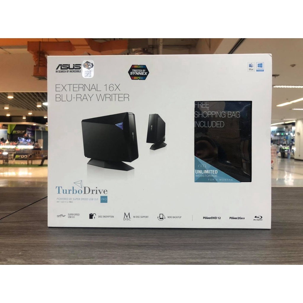 ASUS External 16X BluRay Burner with USB 3.0 BW16D1HU/PRO/BLK/G