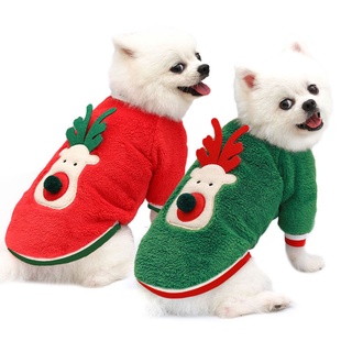 สินค้า (พร้อมส่ง) เสื้อยืด ผ้าฟลีซ ลายคริสต์มาสน่ารัก สําหรับสัตว์เลี้ยง สุนัข แมว
