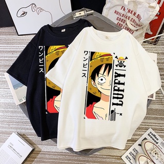 อะนิเมะ One Piece Luffy แฟชั่น Super Cool พิมพ์เสื้อยืดแขนสั้น Retro Street Hipster Tshirt ชายผู้หญิง Hip Hop Punkเสื้อผ