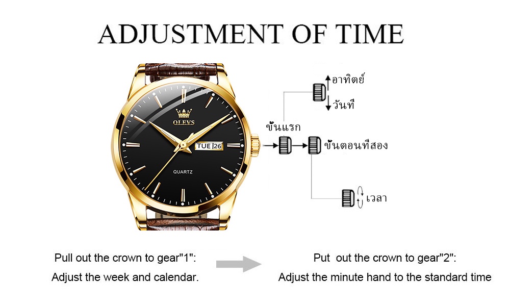 รูปภาพเพิ่มเติมของ OLEVS นาฬิกาผู้ชาย นาฬิกาแฟชั่น สายนาฬิกาหนัง นาฬิกาข้อมือผู้ชายกันน้ำ