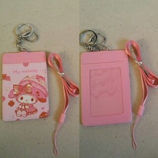 ป้ายชื่อ พวงกุญแจพร้อมสายคล้องคอ แผ่นหนา ลาย มายเมโลดี้ mymelody ขนาด 7x11 ซม.