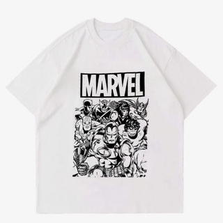 เสื้อยืดสีขาวGILDAN เสื้อยืดแขนสั้น ผ้าฝ้าย พิมพ์ลาย Marvel Merch Superhero Film Hero สไตล์วินเทจ โอเวอร์ไซซ์ สําหรับผู้