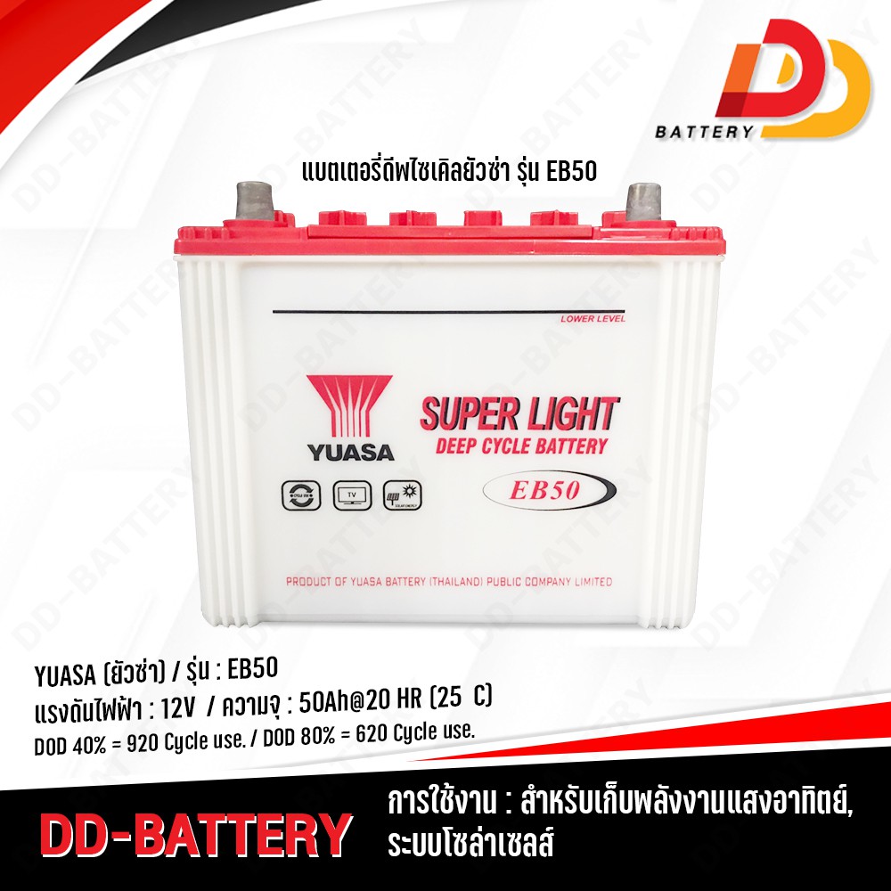 แบตเตอรี่ดีพไซเคิล-สำหรับโซล่าเซลล์-ยัวซ่า-รุ่น-eb50-12v-50ah-อายุการใช้งานยาวนานกว่าแบตเตอรี่รถยนต์