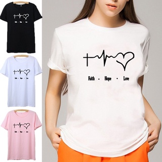 ◑□Faith Hope Love Printed T Shirt Women Short Sleeve O-neck Cotton Tee Shirt Femme Black White Tshirt Women Top