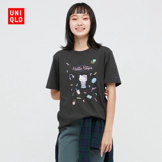 【2022tshirts】เสื้อยืดสีขาวSANRIO Uniqlo เสื้อยืดแขนสั้น พิมพ์ลาย Hello Kitty สําหรับผู้หญิง 447384