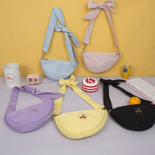 ส่งฟรี!!! สีม่วง/เหลือง เข้าเเล้วน้า Fruity pastel bag กระเป๋าสะพาย กระเป๋าสะพายข้าง กระเป๋าผูกโบว์ กระเป๋าแฟชั่น