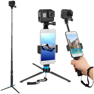 ภาพหน้าปกสินค้าTELESIN Aluminum Selfie Stick for GoPro Hero ยาว 90 ซม. มาพร้อมกับชุดยึดมือถือ+ขาตั้ง3ขาอลูมิเนียม ที่เกี่ยวข้อง