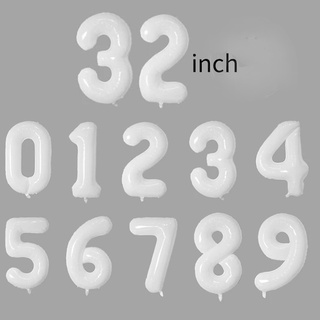 ลูกโป่งฟิล์มอลูมิเนียม รูปตัวเลข สีขาวล้วน 32 นิ้ว สําหรับตกแต่งปาร์ตี้วันเกิด ครบรอบ 0-9 ปี