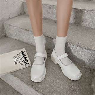 สินค้า ☘() ญี่ปุ่น, ตารางนิ้วเท้าสไตล์อังกฤษ, แฟชั่น, สีขาว, รองเท้าหนัง, รองเท้าแมรี่เจน, รองเท้าส้นต่ำ