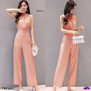 Jumpsuit จั้มสูทแขนกุดคอระบายยางยืด