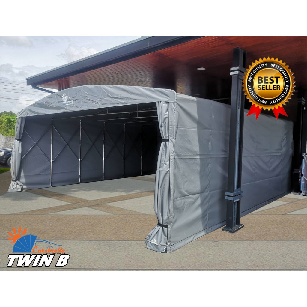 โรงจอดรถสำเร็จรูป-เต็นท์จอดรถ-carsbrella-รุ่น-twin-b-เหมาะสําหรับรถยนต์ขนาดเล็กถึงขนาดกลางสามารถจอดรถได้-2-3-คัน