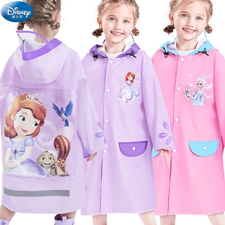 เสื้อกันฝนเด็ก Disney Frozen พร้อมกระเป๋านักเรียนหนาเด็กวัยหัดเดินเสื้อปอนโชเด็กนักเรียน