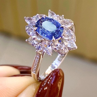 แหวนเงินแท้ เกรด 925 ประดับเพทาย สีฟ้า หรูหรา เครื่องประดับ แฟชั่นสําหรับผู้หญิง เหมาะกับงานแต่งงาน วันครบรอบ