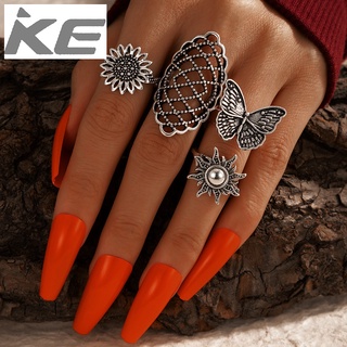 Spring set ring Butterfly flower sun silver all-match ring 4-piece set for girls for women low