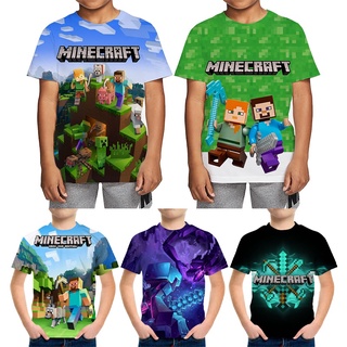 เสื้อยืดลําลอง แขนสั้น พิมพ์ลายเกม Minecraft สําหรับเด็กผู้ชาย เหมาะกับงานปาร์ตี้