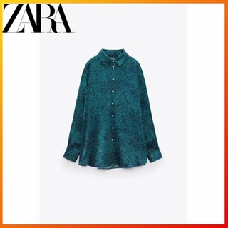 Zara ฤดูใบไม้ร่วงและฤดูหนาว ใหม่ เสื้อผ้าผู้หญิง พิมพ์ลาย ผ้าไหมซาติน เสื้อเชิ้ตแขนยาว