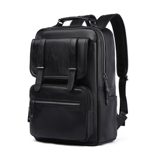 กระเป๋าเป้สะพายหลัง หนัง PU กันน้ํา ใส่แล็ปท็อปได้ อเนกประสงค์ ขนาด 14 นิ้ว 15.6 นิ้ว สําหรับผู้ชาย กระเป๋าเป้สีดำ