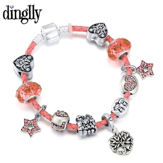 Dinglly สีฟ้าและสีชมพู ต้นไม้แห่งชีวิต จี้ สร้อยข้อมือหนัง สําหรับผู้หญิง ผู้ชาย คู่แต่งงาน ลูกปัด เสน่ห์ สร้อยข้อมือ หมั้น