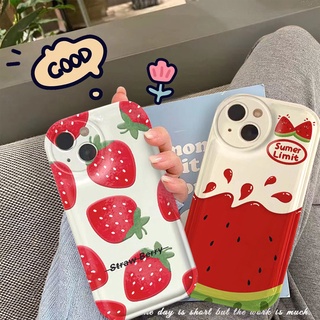 เคสโทรศัพท์มือถือ ซิลิโคนใส ลายแตงโม สตรอเบอร์รี่ สําหรับ iPhone 12 13pro max Xs 11 8p