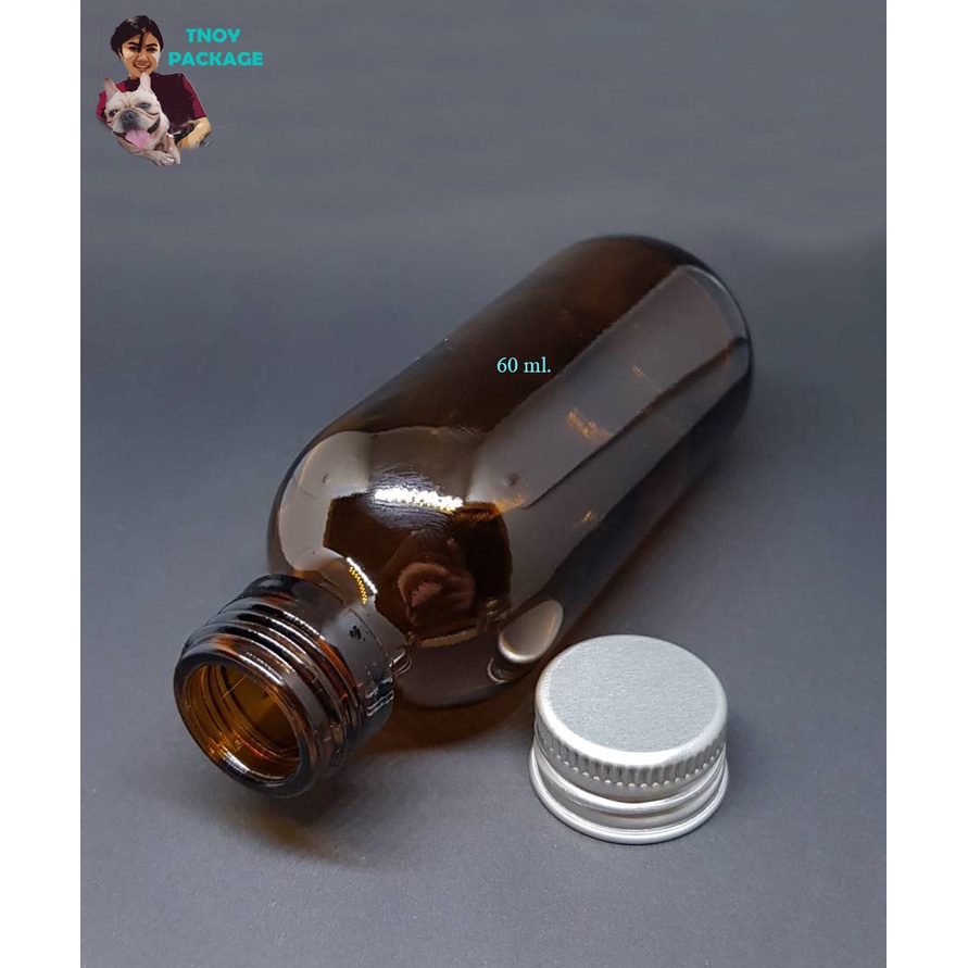 ขวด-60-มล-12ใบ-ขวดแก้ว-60ml-ขวดแก้วสีชา-ใส-60cc-ฝาโลหะเงิน-22mm