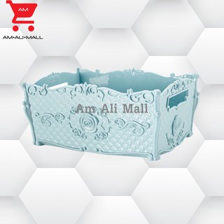 Am Ali Mall กล่อง กล่องพลาสติก กล่องทรงสูง กล่องมีหูจับ กล่องใส่ของอเนกประสงค์ กล่องลายดอกไม้ สีเขียวมิ้นท์