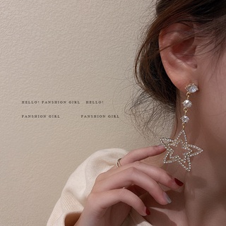 925 silver needle full diamond pentagram earrings Korean style earrings personality earrings temperament women for girls