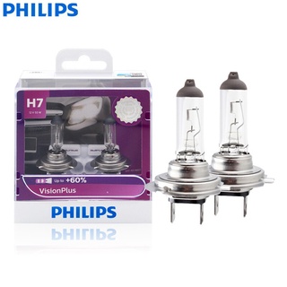 (แพ็คละ 2 หลอด) PHILIPS Headlights Bulbs Vision Plus หลอดไฟหน้า หลอดไฟหน้ารถ H4 H11 ความสดใสให้กับ +60% Brightness