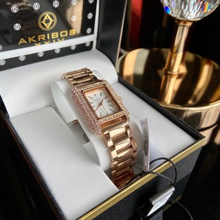 🎀 (สด-ผ่อน) นาฬิกาสี Rosegold AK1108 Kribos XXIV Swarovski Crystal Rectangle Rosegold  Watch Swarovski
