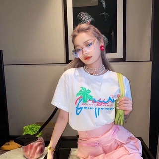 G Home เสื้อยืดแขนห้าส่วน พิมพ์ลายตัวอักษรภาษาอังกฤษ สไตล์ฮาวาย เข้ากับทุกการแต่งกาย แฟชั่นฤดูใบไม้ผลิ สําหรับผู้หญิง