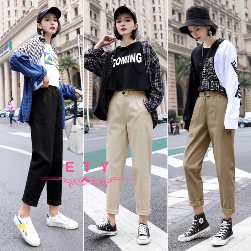 กางเกงผู้หญิง-กางเกงขายาว-ผ้านิ่มใส่สบาย-กางเกงแฟชั่นกางเกงผู้หญิงทรงเกาหลี-ฟรีไซด์เอวยืดไซด์ใหญ่-ทรงวัยรุ่น-รุ่น8807