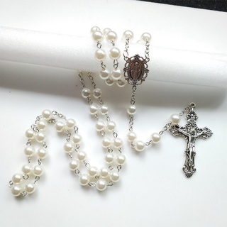 ✿ 8mm Prayer Beads Rosary Necklace Virgin Mary Jesus Cross Pendant Catholic Necklaces Religious Jewelry Women Charm Gifts