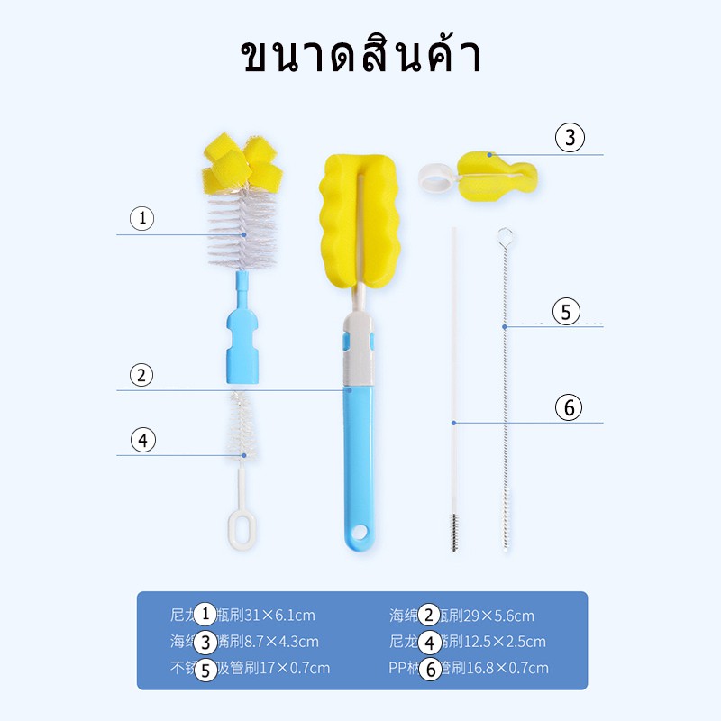 พร้อมส่ง-แปรงถ้วย-แปรงล้างขวดนม-ชุดเครื่องมือทำความสะอาดขวดนม-6-ชิ้น