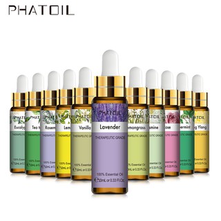 【20กลิ่น ​ปลูก】PHATOIL 10ML น้ำมันหอมระเหยจากพืชธรรมชาติ น้ำมันหอมระเหยวนิลา น้ำมันหอมระเหยคาโมมายล์ （ด้วยหลอดหยด）Essential Oil Aromatherapy Humidifier Oils