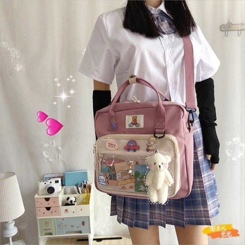 เกาหลีใต้-ins-กระเป๋านักเรียนสไตล์วิทยาลัยญี่ปุ่นน่ารักการ์ตูนกระเป๋าเป้สะพายหลังความจุขนาดใหญ่สาว-messenger-แบบพกพากระเป๋า