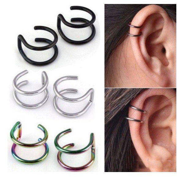 รูปภาพสินค้าแรกของต่างหู ไม่ต้องเจาะหู ตุ้มหู จิว CLP.2W  Punk Rock Ear Clip Cuff Wrap Earrings No piercing 2 Wire - 1 ข้าง