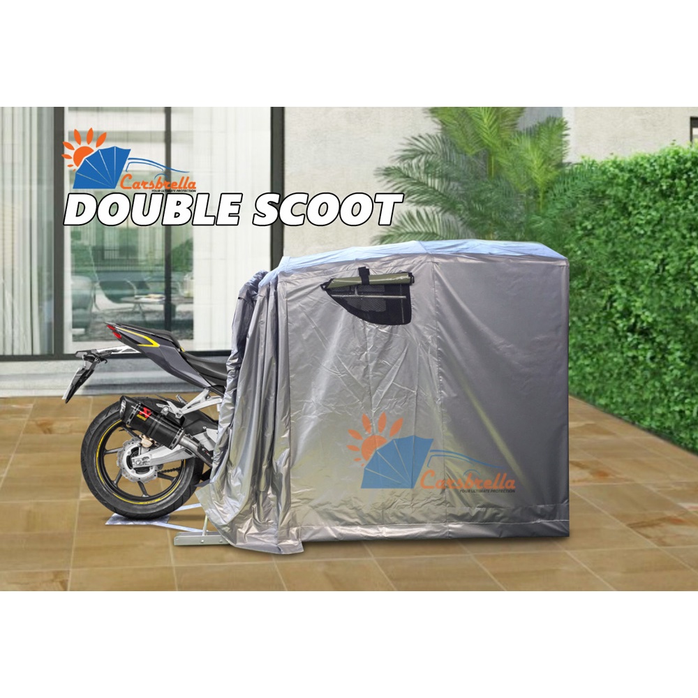 เต็นท์จอดรถพับเก็บได้-โรงจอดรถ-carsbrella-รุ่น-double-scoot-สำหรับจอดรถมอเตอร์ไซค์ขนาดเล็ก-กลาง-ผ้า-uv-หนา-0-5-mm